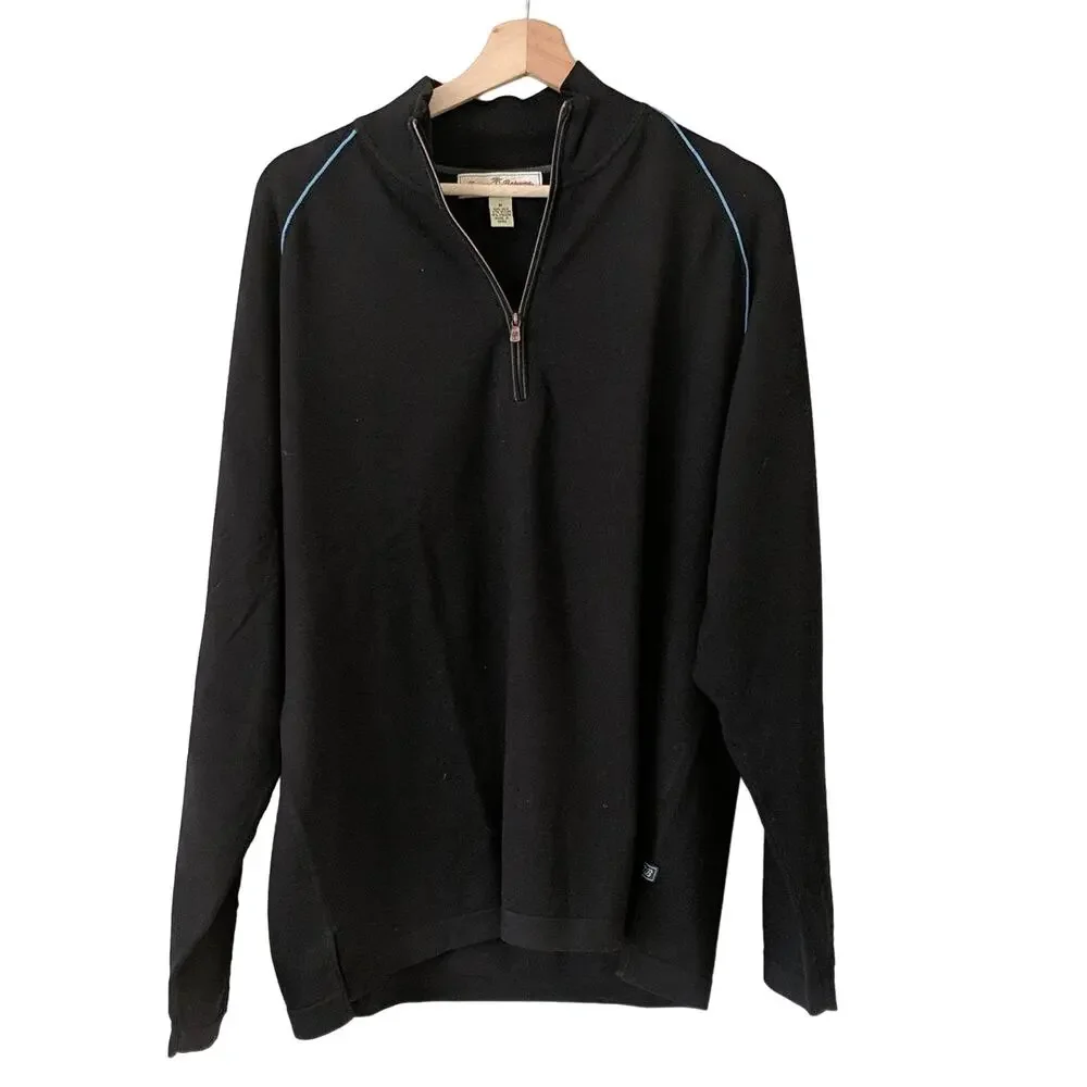 Tommy Bahama Men's 1/4 Zip Pullover Sweater Long Sleeve Black Silk‎ Nylon Medium